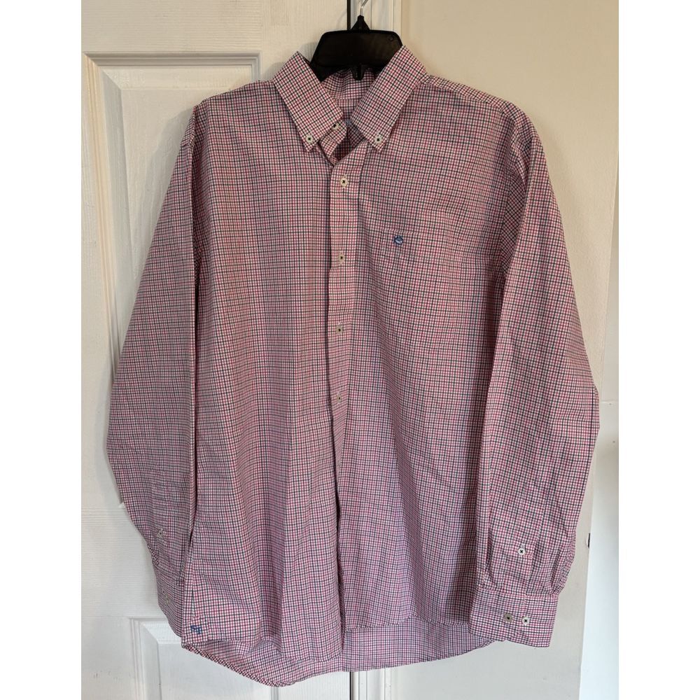 Southern Tide Button Down Shirt Long Sleeve Pink Blue Plaid Men's Size Medium